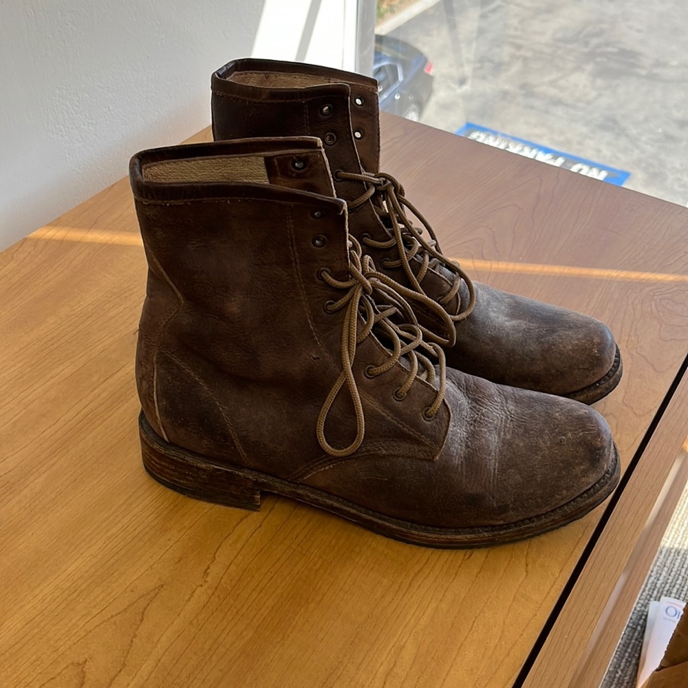 Freebird by Steven Charlie Combat Lace Distressed Brown leather boots Size 10